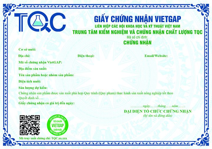 Mẫu giấy chứng nhận vietgap chăn nuôi, tqc, trung tâm tqc
