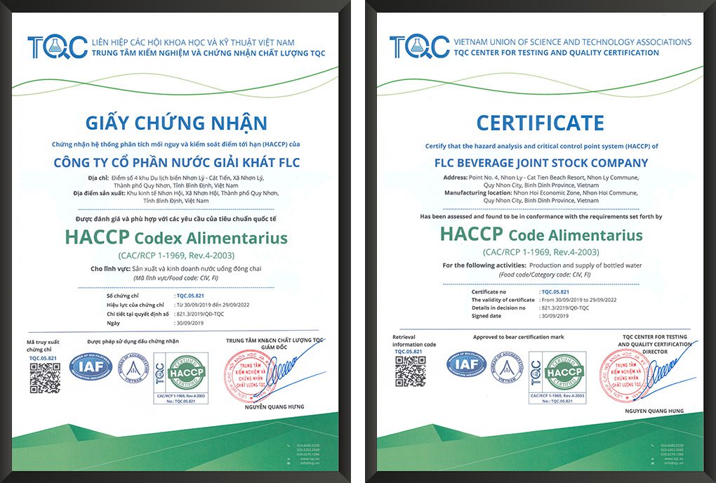 Trung tâm TQC chứng nhận HACCP cho Công ty cổ phần nước giải khát FLC thuộc Tập đoàn FLC