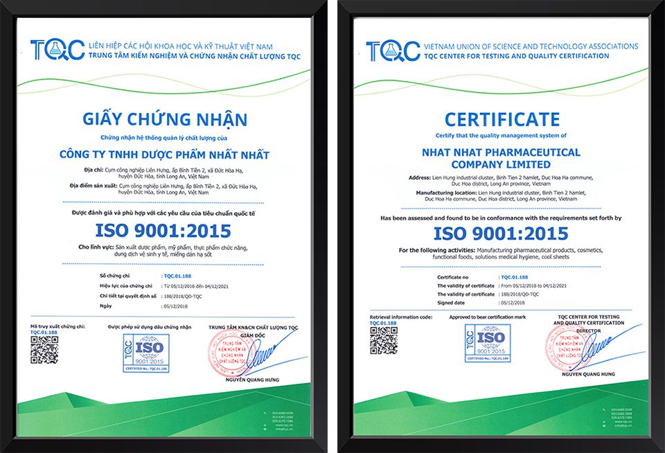 chứng nhận ISO 9001 của Nhất Nhất