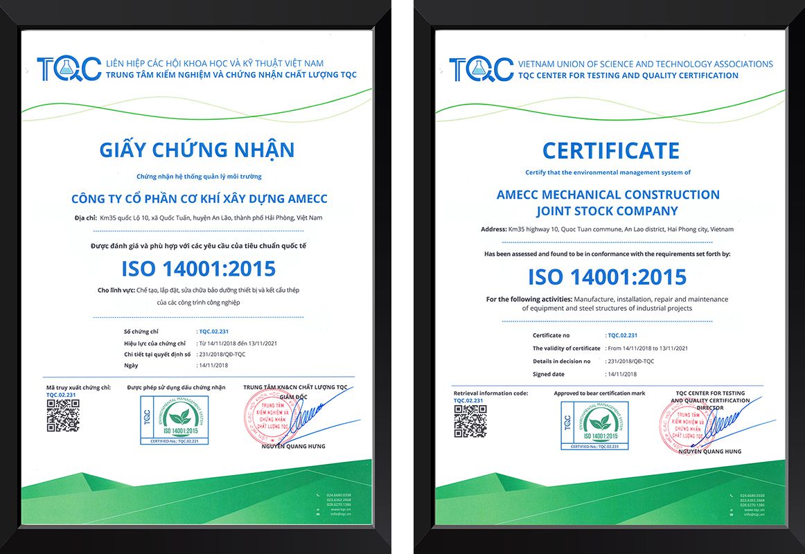 TQC chứng nhận ISO 14001 cho AMECC JSC