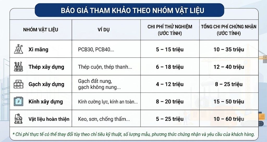 Bảng giá tham khảo theo vật liệu