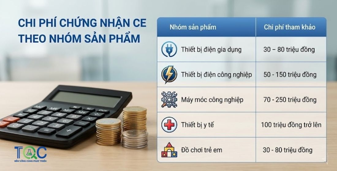 Chi phí chứng nhận CE theo nhóm sản phẩm