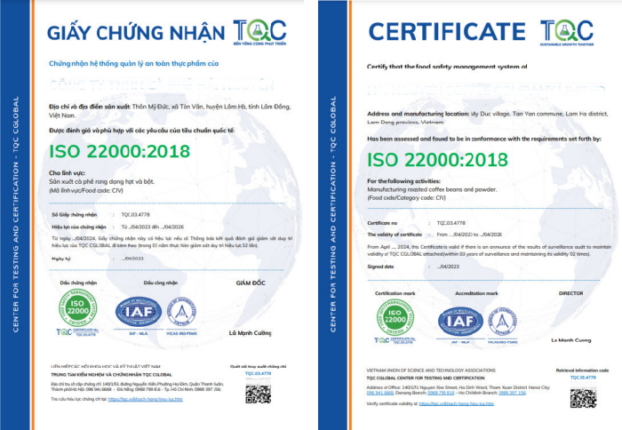 Mẫu chứng chỉ ISO 22000