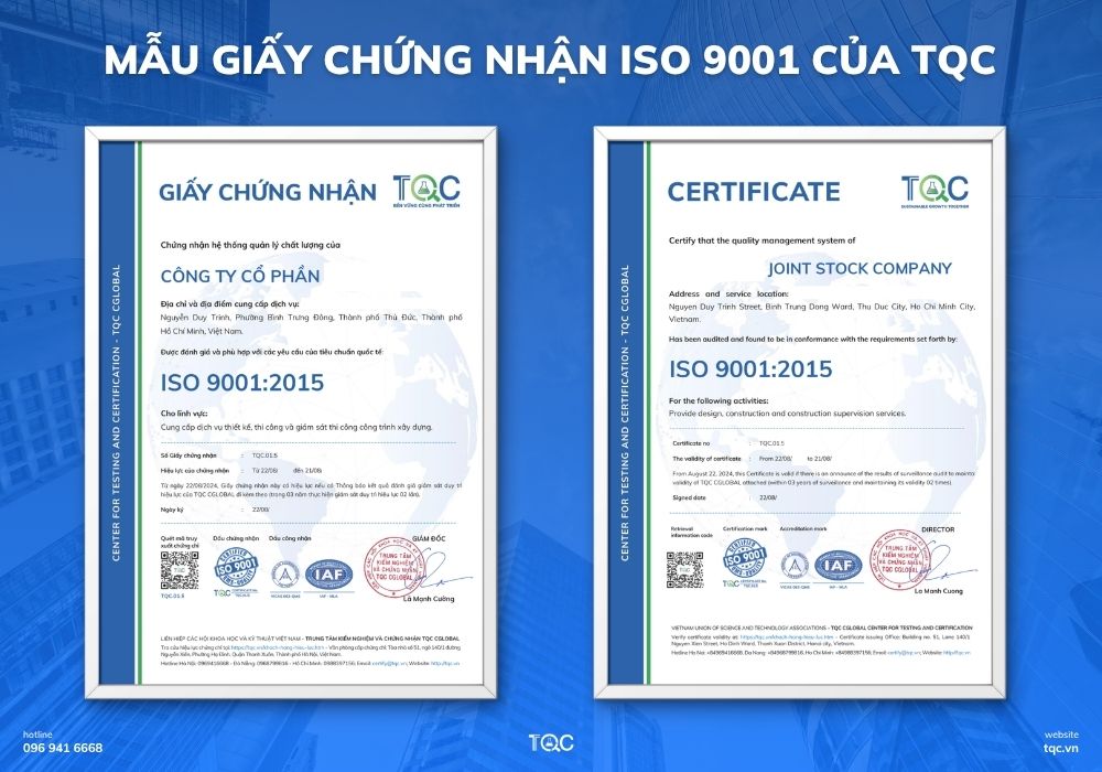 Mãu chứng nhận ISO 9001