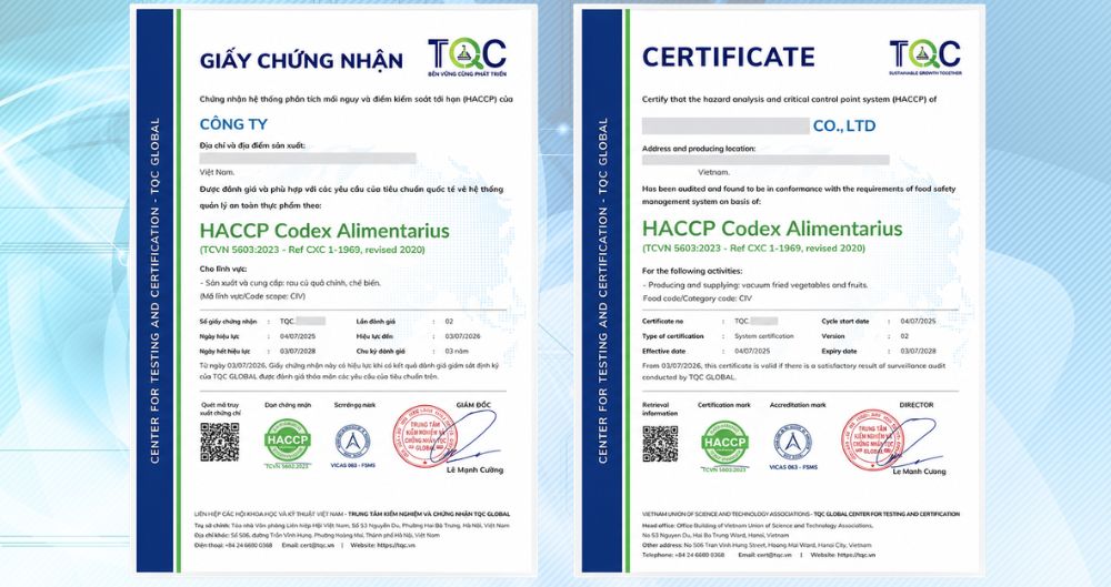 mẫu chứng nhận haccp