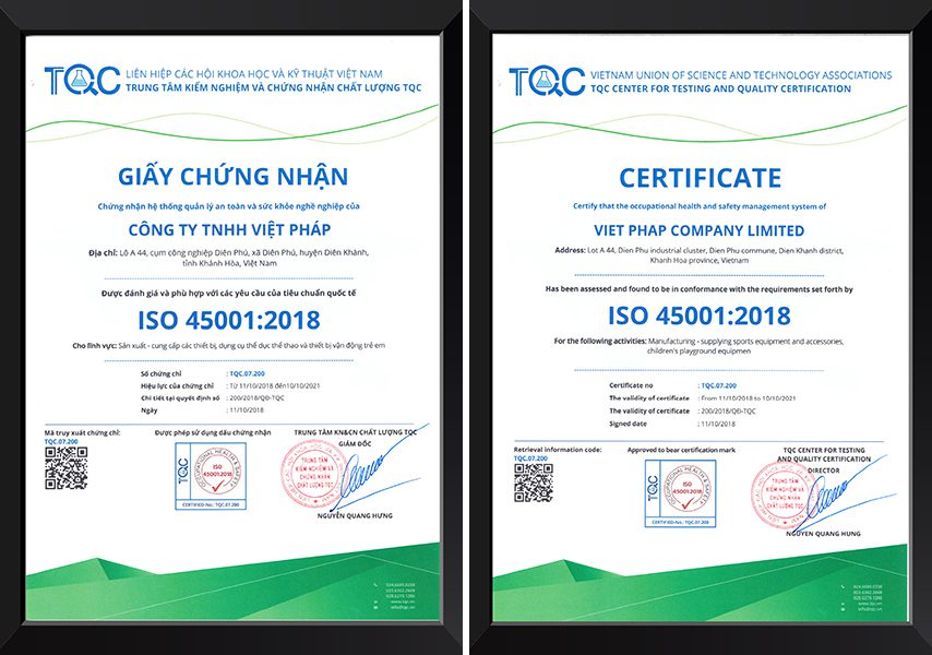 Trung tâm TQC chứng nhận ISO 45001 cho VIFASPORT