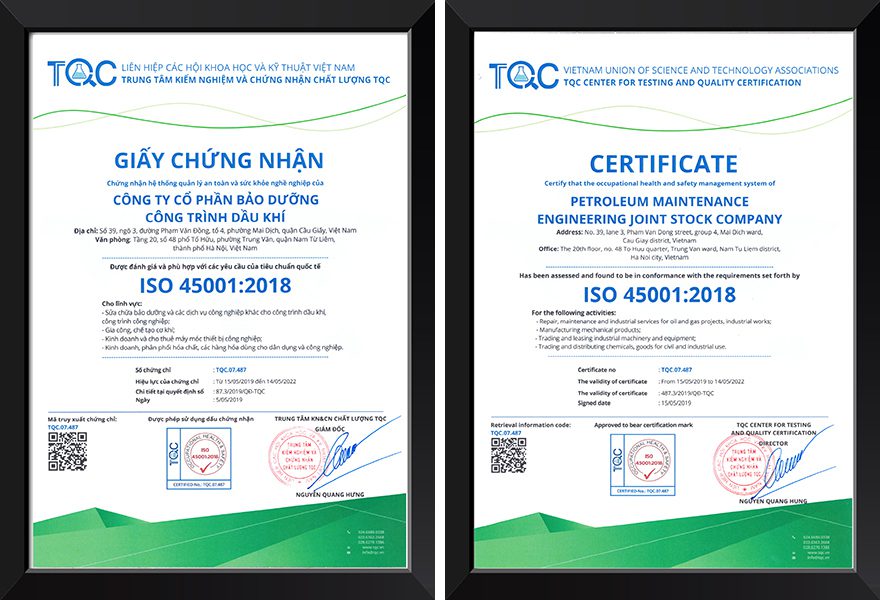 Trung tâm TQC chứng nhận ISO 45001 cho PME