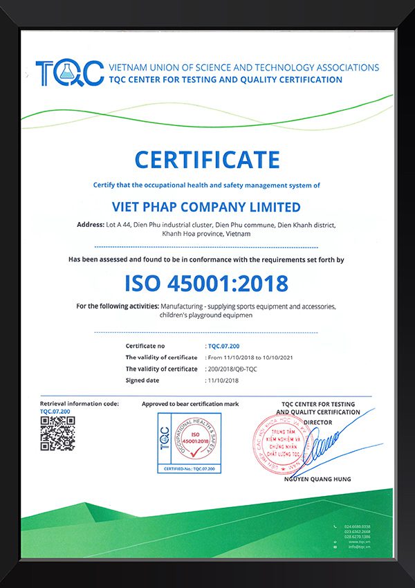 Trung tâm TQC Chứng nhận ISO 45001 VifaSport