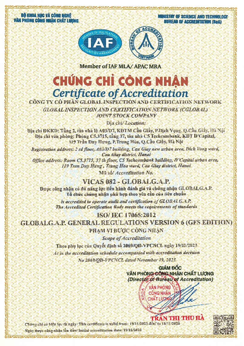 CGLOBAL chứng nhận GLOBALGAP tại Việt Nam