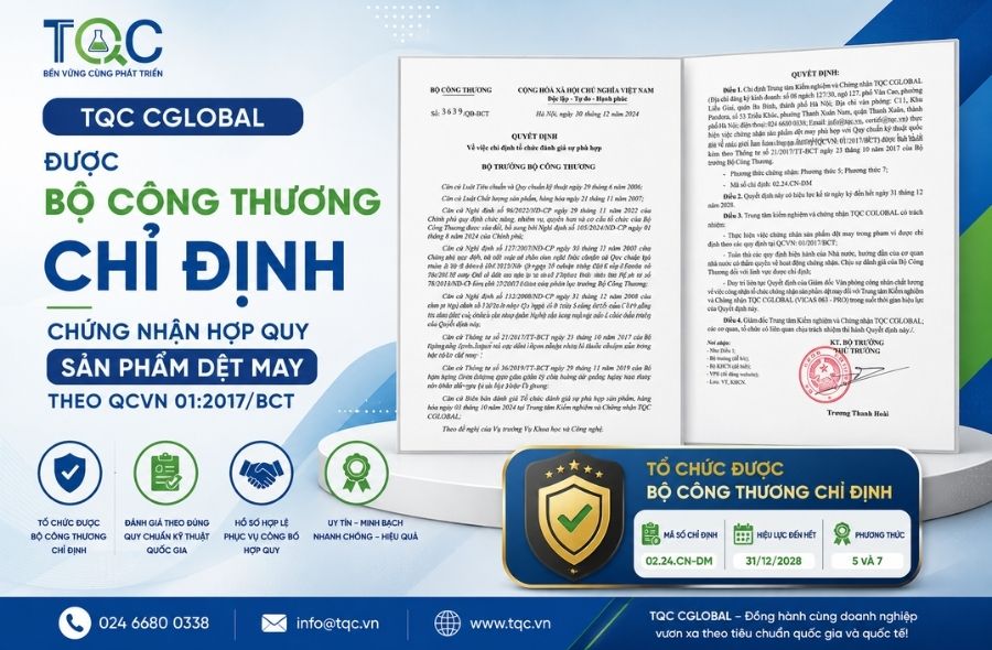 TQC CGLOBAL được Bộ Công Thương chỉ định chứng nhận hợp quy sản phẩm dệt may theo QCVN 01:2017/BCT