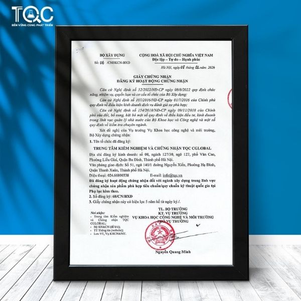 Mẫu giấy chứng nhận hợp quy dệt may TQC CGLOBAL cấp