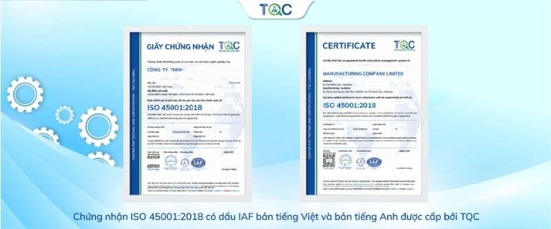 GIấy chứng nhận mẫu chứng nhận iso 45001