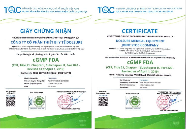 TQC cấp chứng chỉ CGMP FDA cho Dolsure