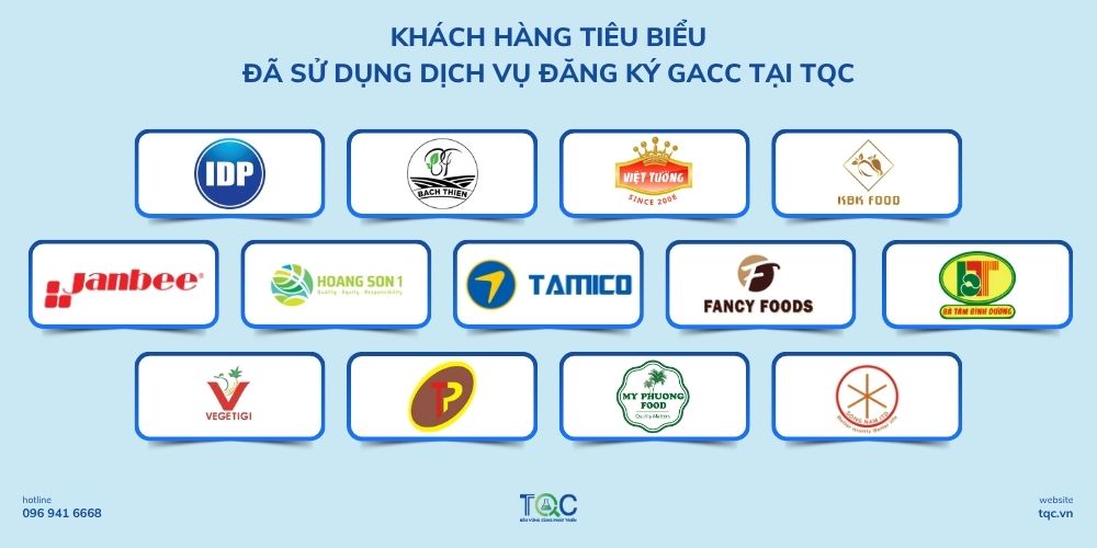 Khách hàng tiêu biểu đã sử dụng dịch vụ đăng ký GACC tại TQC