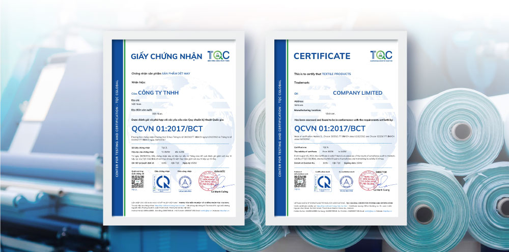 Mẫu Chứng nhận Hợp quy dệt may TQC cấp cho khách hàng