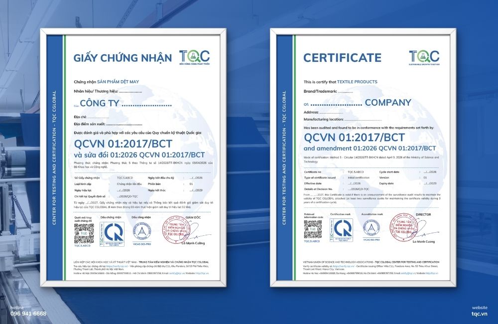 Mẫu chứng nhận hợp quy dệt may tại TQC