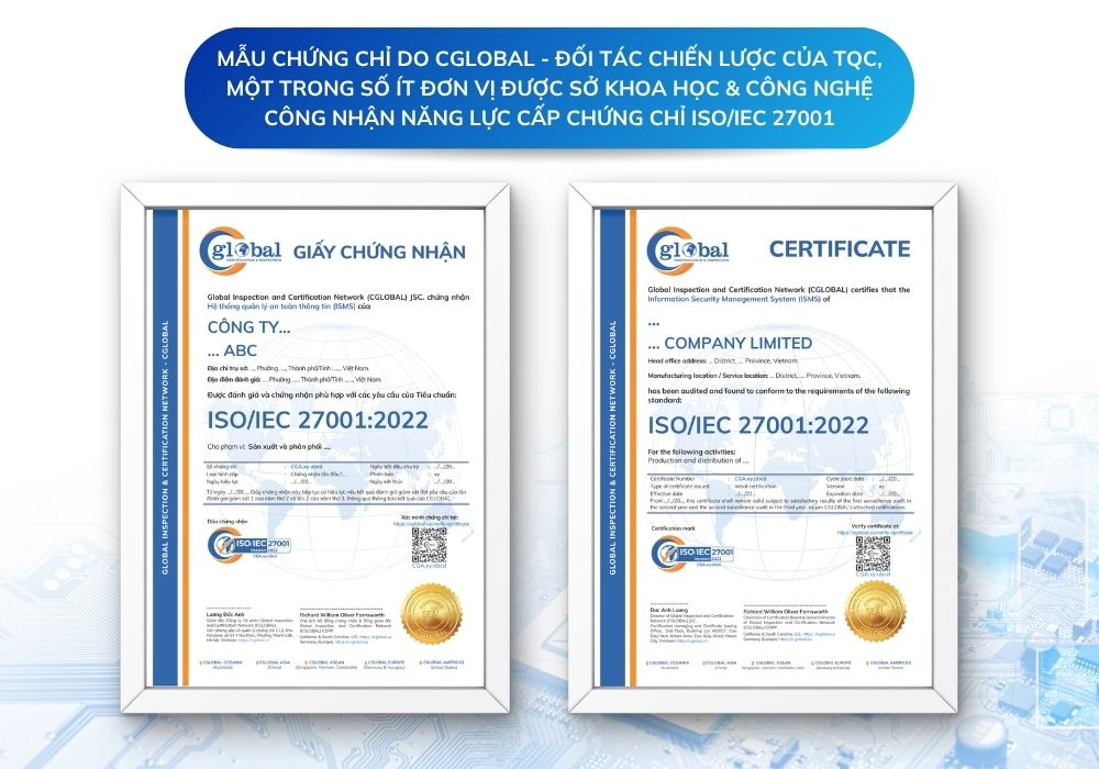 Mẫu chứng chỉ ISO 27001:2022 | TQC CGLOBAL