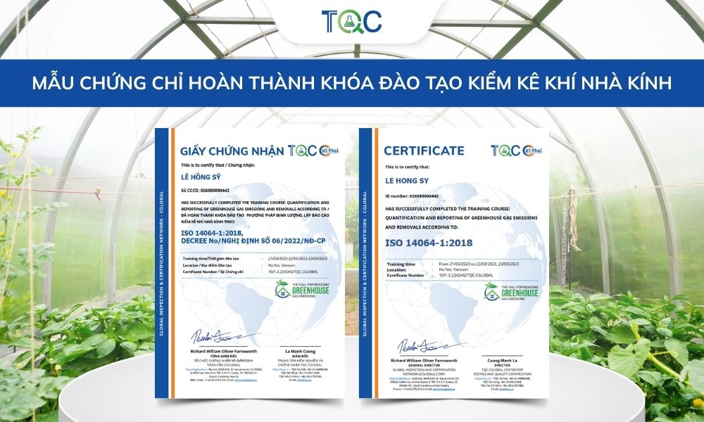 Mãu giấy chứng nhận đào tạo khóa học kiểm kê khí nhà kính