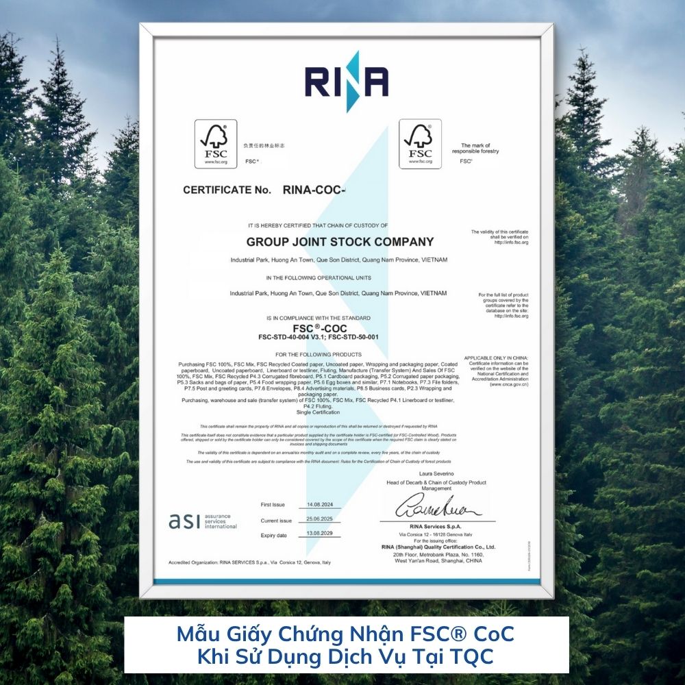 Mẫu giấy chứng nhận FSC® CoC khi sử dụng dịch vụ tại TQC