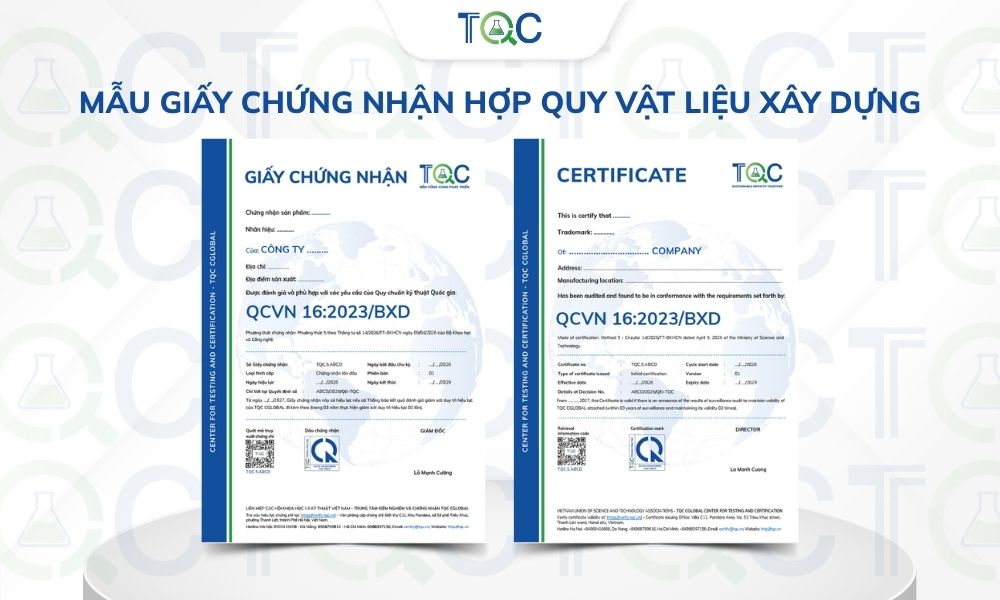 Mẫu giấy chứng nhận hợp quy vật liệu xây dựng