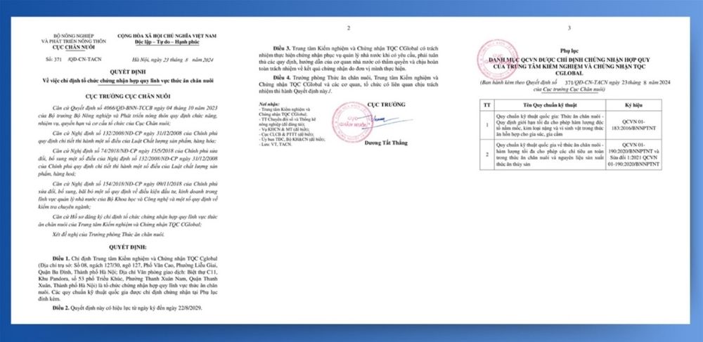 Văn bản pháp lý chứng nhận hợp quy thức ăn chăn nuôi