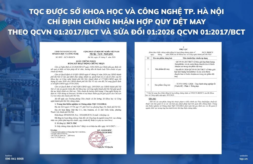 TQC được Sở Khoa học và Công nghệ chỉ định chứng nhận hợp quy sản phẩm dệt may